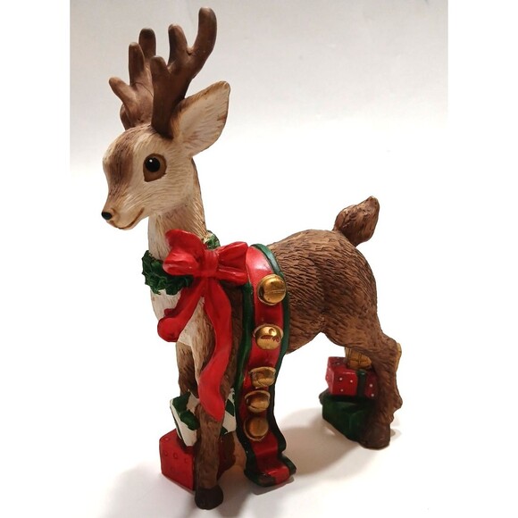 Pair Of Reindeer Sleighbells Bows Gifts 7 Inches Tall and 5.5 Inches Tall - Picture 5 of 10